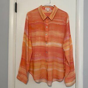 Anthropologie Cloth & Stone Womens Orange Printed Buttondown Shirt Top Blouse XL